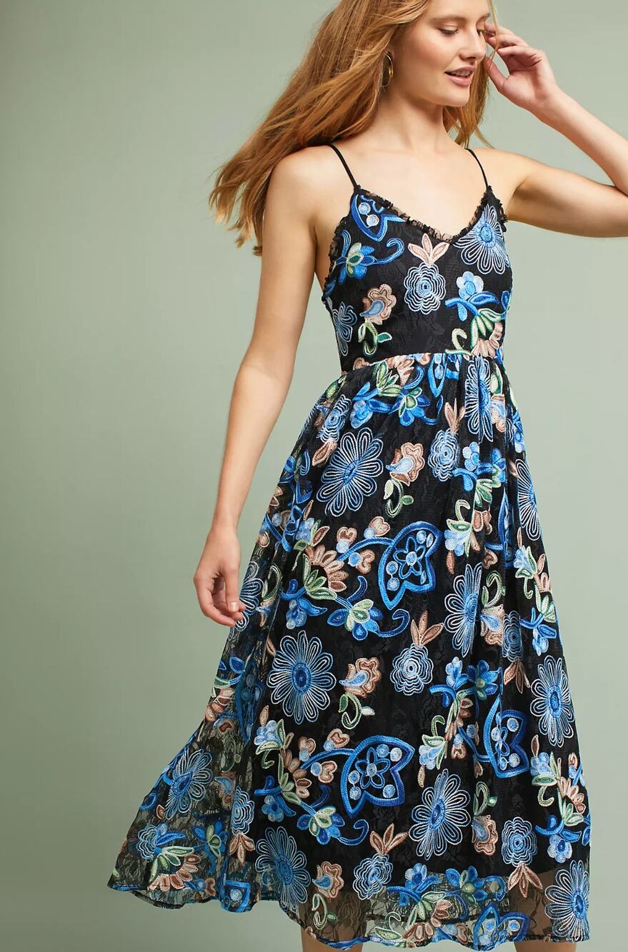 Eri + Ali Anthro Womens Floral Dress XSP Marlene Floral Lace Embroidered Boho